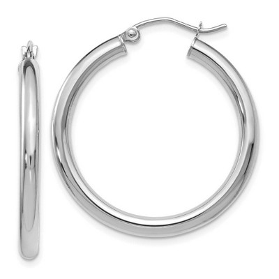 Black Bow Jewelry 3mm Round Hoop Earrings in 14k White Gold, 30mm (1 3/16 Inch)