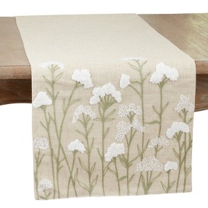 Saro Lifestyle Embroidered Flowers Design Runner, Brown, 16" x 70" - 1 of 2