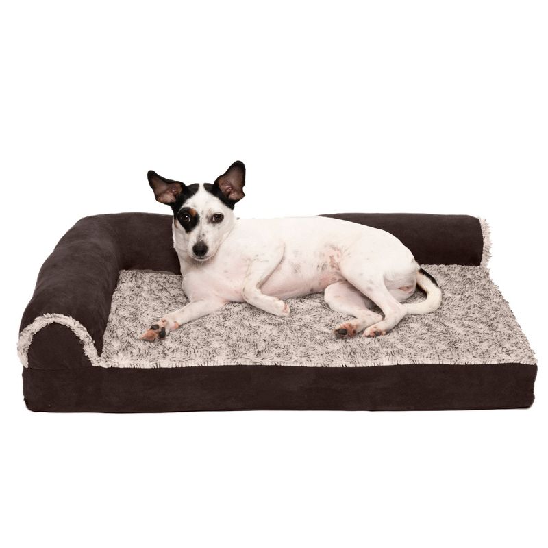 FurHaven Two-Tone Faux Fur & Suede Deluxe Chaise Lounge Memory Foam Sofa-Style Dog Bed, 1 of 4