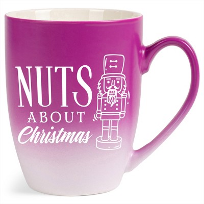 Elanze Designs Nuts About Christmas Two Toned Ombre Matte Pink and White 12 ounce Ceramic Stoneware Coffee Cup Mug