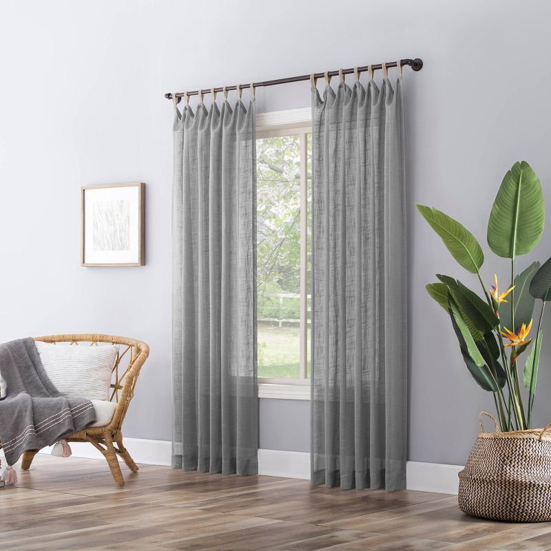 Ceri Linen Textured Jute Tabs Semi-Sheer Curtain Panel - No. 918, 5 of 7