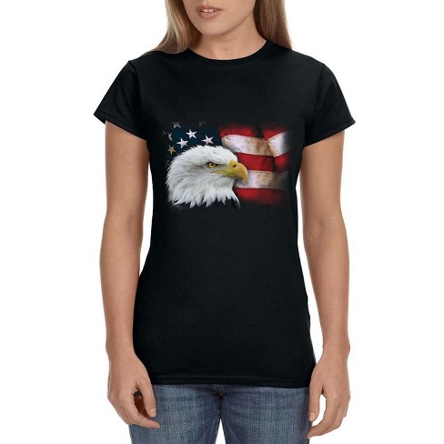 Patriotic American Flag Womens Shirt American Bald Eagle Black Tee : Target