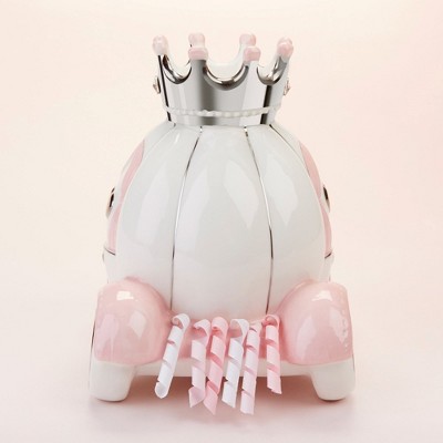 White and Pink Ceramic Princess Carriage Piggy Bank