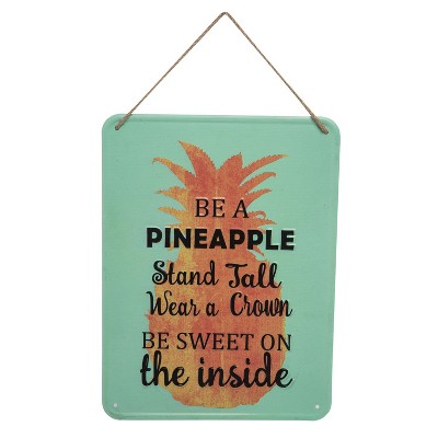 Beachcombers Be A Pineapple Metal Sign With Saying Tropical Beach 11.81 x 15.75 x 0.16 Inches.