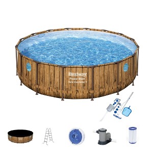 Bestway 56726E 16ft x 16ft x 48in Power Steel Swim Vista Above Ground Swimming Pool Set with Cover, Surface Skimmer, and Pool Vacuum - 1 of 4