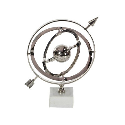 15" x 10" Traditional Aluminum Armillary Sphere with Ceramic Base Silver - Olivia & May