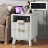AMERLIFE Fluted Nightstand with Charging Station and Faux Marble Top - 2 of 3