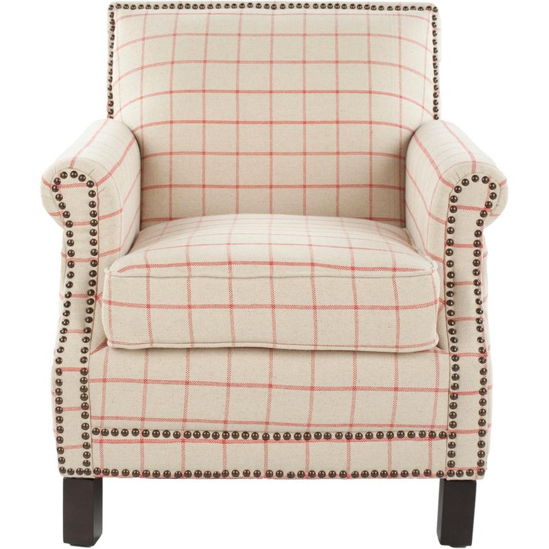 Contemporary Beige Wood Accent Chair with Nailhead Detail