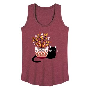 Women's - Instant Message - Cat With Fall Vase Graphic Racerback Tank - 1 of 4