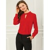 INSPIRE CHIC Women's Office Keyhole Elegant Stand Collar Long Sleeve Back Neck Button Blouse - 3 of 4