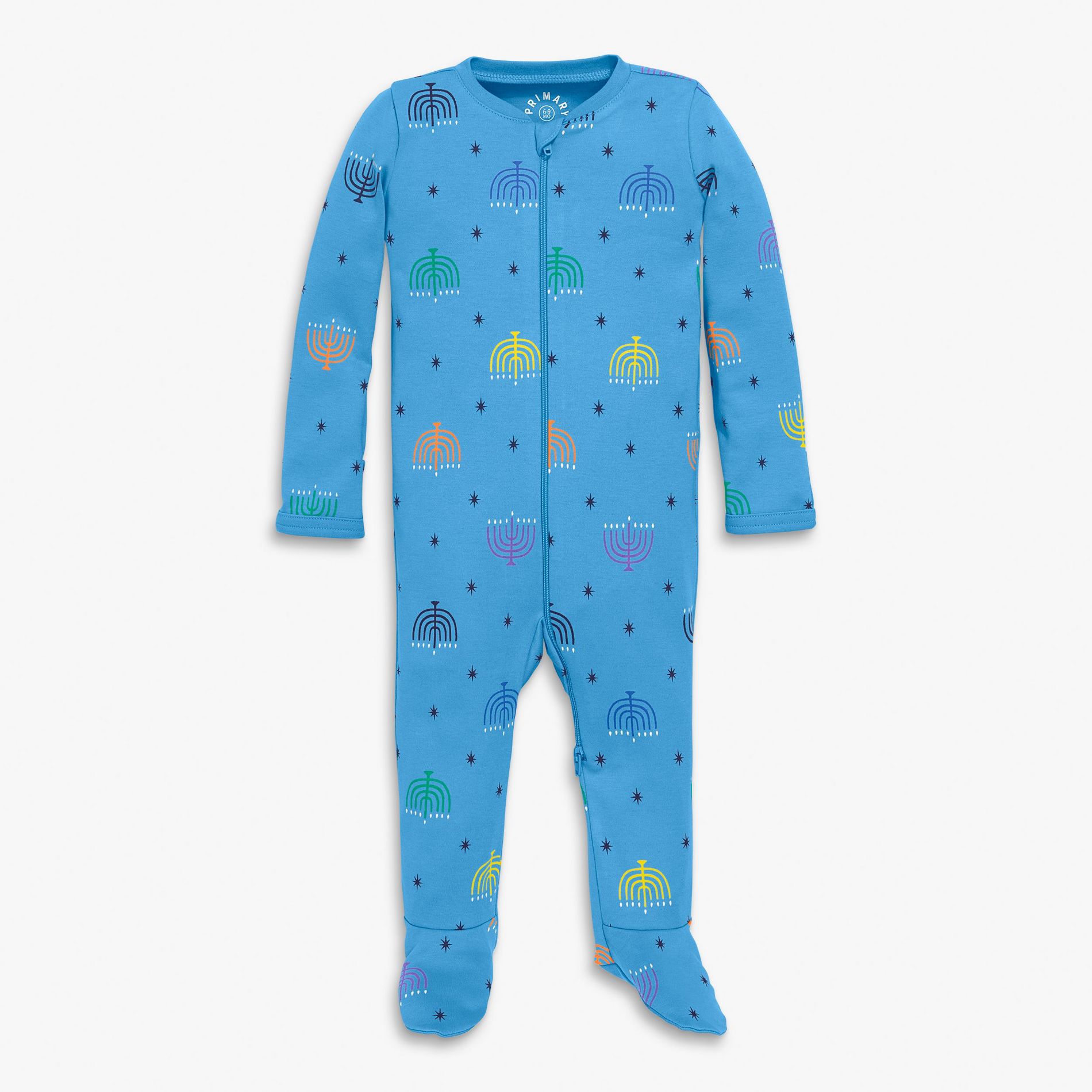 Primary Baby Organic Zip Footie In Rainbow Menorahs