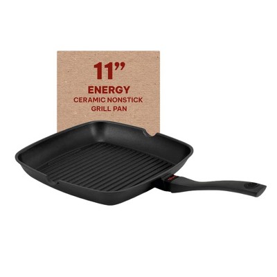 Alva Energy Ceramic Nonstick Griddle Pan 11"x11" Non Toxic Grooved Ridges Seasoned Square Grill Pan, Compatible with All Stovetops & Induction Safe