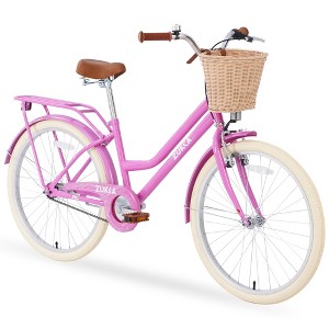YONWAY 24 inch Bicycle, Garden & Outdoor Comfort Bike with Adjustable Saddle & Full-Coverage Chain Guard & Basket for 10+ Years Old Girls - 1 of 4