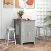 Costway 3 Pieces Bar Table Set Pub Dining Table with Saddle Stools & Storage Cabinet Grey - 2 of 4