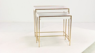 White and Gold Polished Nesting Console Tables, Set of 2
