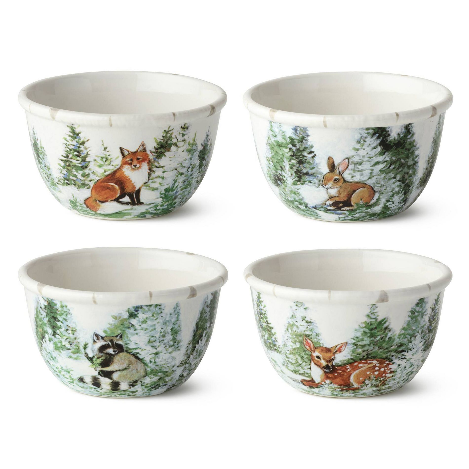 Certified International Set of 4 Winter Cabin Assorted Ice Cream Bowls