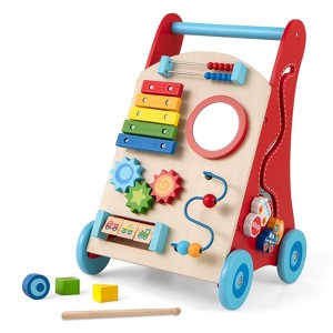 Safstar Wooden Baby Walker Baby Push Walker with Handle Storage & Wheels Walker Toy - 1 of 4