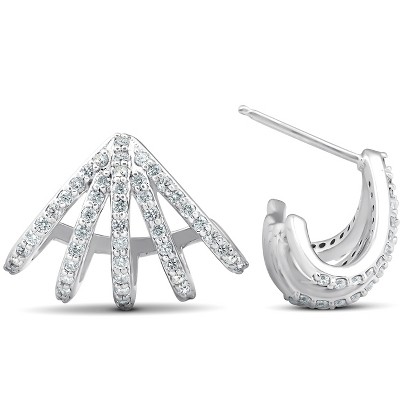 Pompeii3 1 Ct Diamond Burst Studs Womens Huggie Earrings 14k White Gold Lab Created