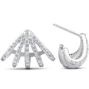 Pompeii3 1 Ct Diamond Burst Studs Womens Huggie Earrings 14k White Gold Lab Created - 1 of 4