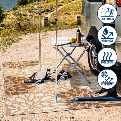 Gray Floral Flat Woven Reversible Indoor/Outdoor Rug - 3x5 ft