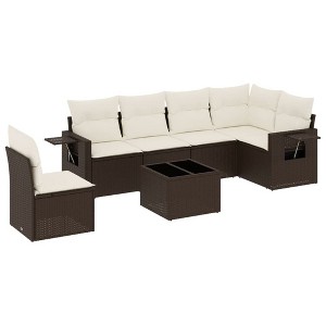 vidaXL Garden Sofa Set Brown and Cream White - 1 of 4