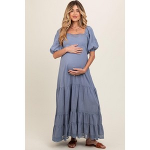 PinkBlush Blue Lace Insert Maternity Maxi Dress - 1 of 4