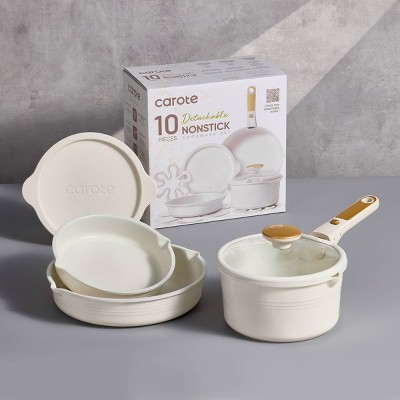 Carote 10pc Nonstick Cookware Set with Detachable Handle White
