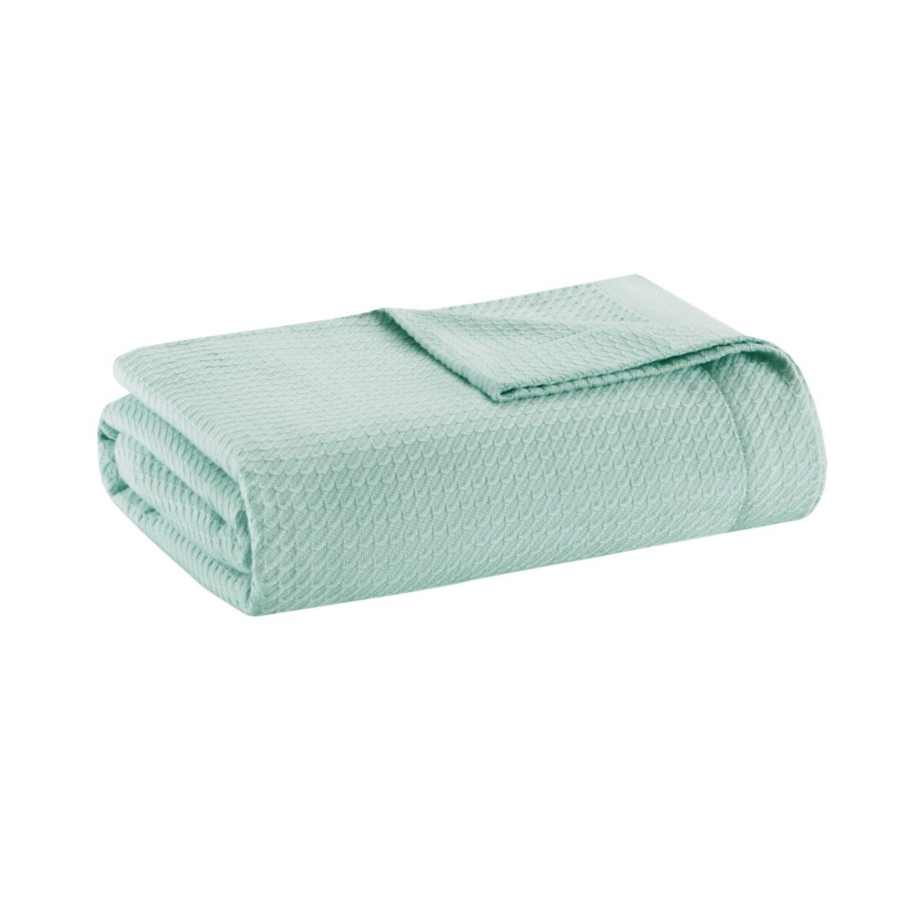 Photos - Duvet Madison Park Full/Queen Textured Cotton Blanket Seafoam: Waffle Weave, No Fill, Machine Washable