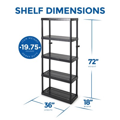Sleek 5-Shelf Black Plastic Ventilated Storage Organizer, 32"x14"