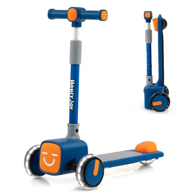 Infans Kids Scooter, Foldable Toddler Self Balancing Scooter, 4 Expression Cover, Flashing 3-Wheels Lean to Steer Kick Scooter, Gift for Age 3+, Blue