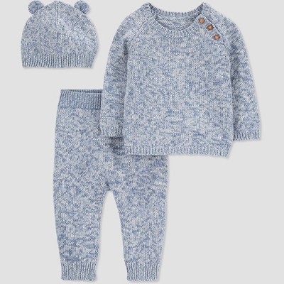 Image of Carter's Just One You®️ Baby Boys' 3pc Marled Top & Bottom Set - Blue Newborn
