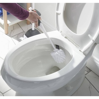 White and Gray Plastic Toilet Brush with Holder