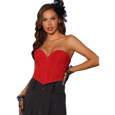 Allegra K Women's Tummy Control Strapless Sweetheart Neck Back Tie Push Up Body Shapers XS Red
