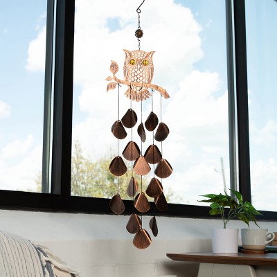 Rustic Copper Tribal Owl Wind Chimes for Outdoor Decor