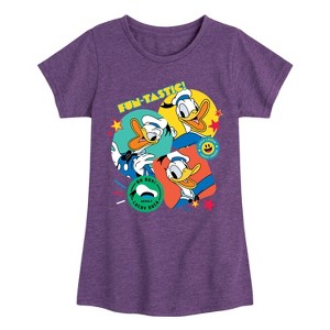 Girls' - Disney - Donald Duck Sticker Look Fitted Short Sleeve Graphic T-Shirt - 1 of 4