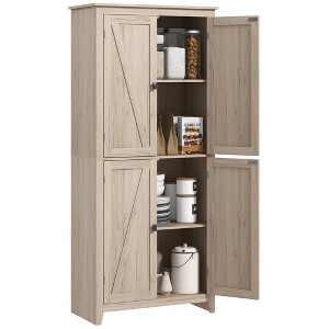72" Painted Wood Modern Freestanding Kitchen Pantry Cabinet with 4 Doors, 4-Tier Shelves and Adjustable Shelves for Dining Room - 1 of 4
