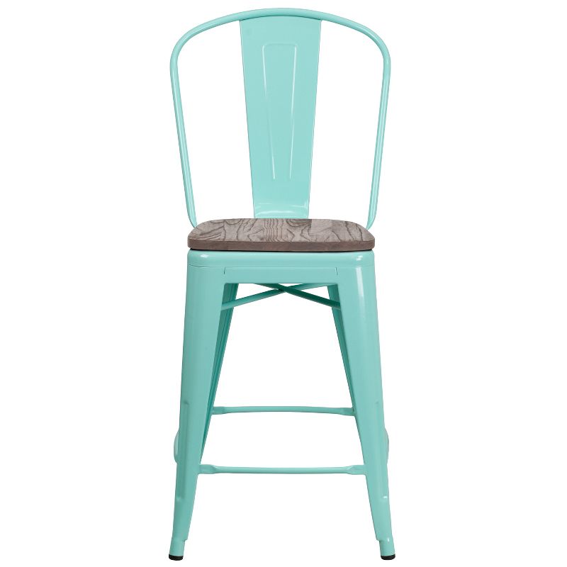 Flash Furniture 24" High Metal Counter Height Stool with Back and Wood Seat, 4 of 5