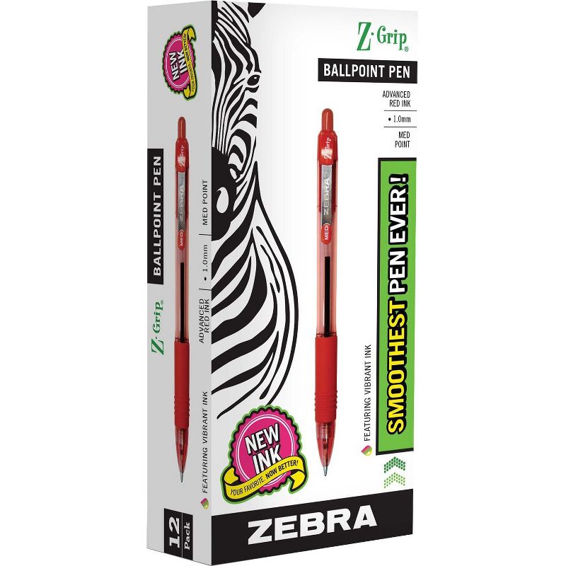 Zebra Ballpoint Pen Retractable 1.0mm Med.Pt 1DZ CL/Red Ink 22230, 1 of 2