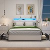 Racxily Queen Bed Frame, Ergonomic Headboard with Outlets, Charger & LED Light - 3 of 4