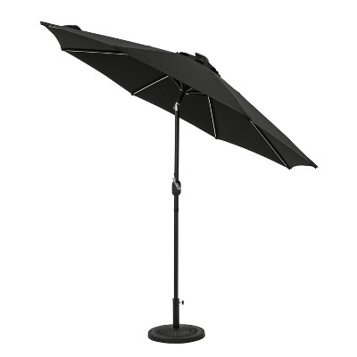 Mirage II Fiesta Black Aluminum Market Patio Umbrella with Solar LED Lights