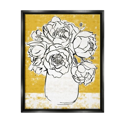 Stupell Industries Peony Sketch Bouquet Contrasted Distressed Yellow
