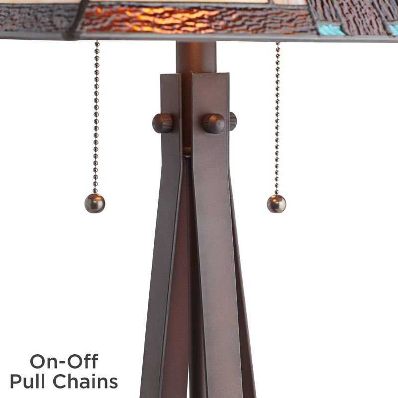 Franklin Iron Works Roger Marta 25" High Rustic Mission Table Lamp Pull Chain Brown Bronze Finish Metal Single Art Glass Shade Living Room Bedroom, 5 of 10