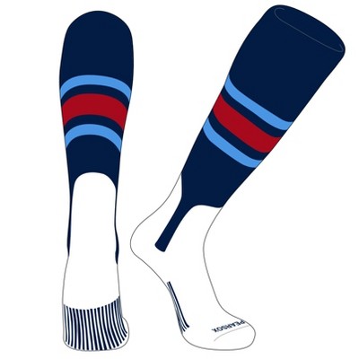 PEAR SOX OTC Baseball Softball Stirrup Socks (B, 7in) Navy, Sky Blue, Red (XL)