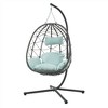 Single Wicker Hanging Swing Egg Chair with Stand and Cushions for Indoor/Outdoor - 3 of 4