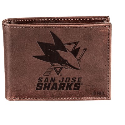 Evergreen NHL San Jose Sharks Brown Leather Bifold Wallet Officially Licensed with Gift Box