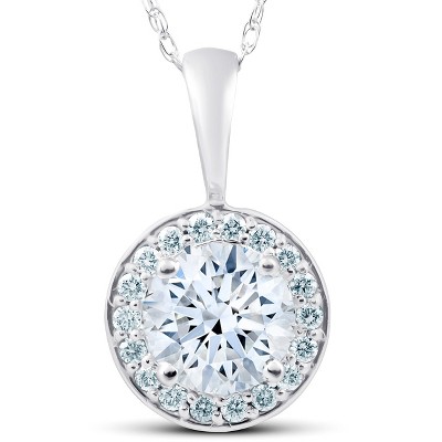 Pompeii3 1.25 Ct Moissanite & Diamond Halo Pendant 14k White Gold
