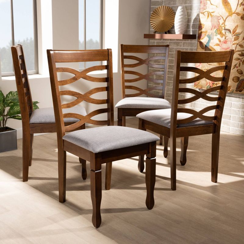 Set of 4 Elijah Dining Chair Gray/Walnut - Baxton Studio: Modern Upholstered, Polyester, Wood Frame, Armless, 6 of 8