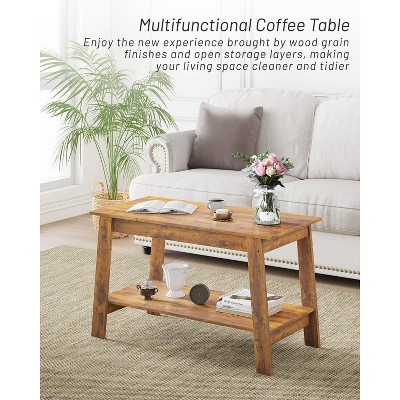Coffee Table, 31.5" Modern Farmhouse Coffee Table with Storage Shelf, Compact Two-Tier Living Room Table, Easy Assembly MDF & PB Board Design