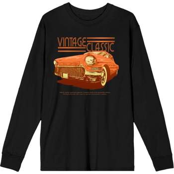 Car Fanatic Orange Vintage Car Crew Neck Long Sleeve Adult Tee