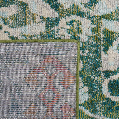 Green and Ivory Square Hand-knotted Synthetic Area Rug